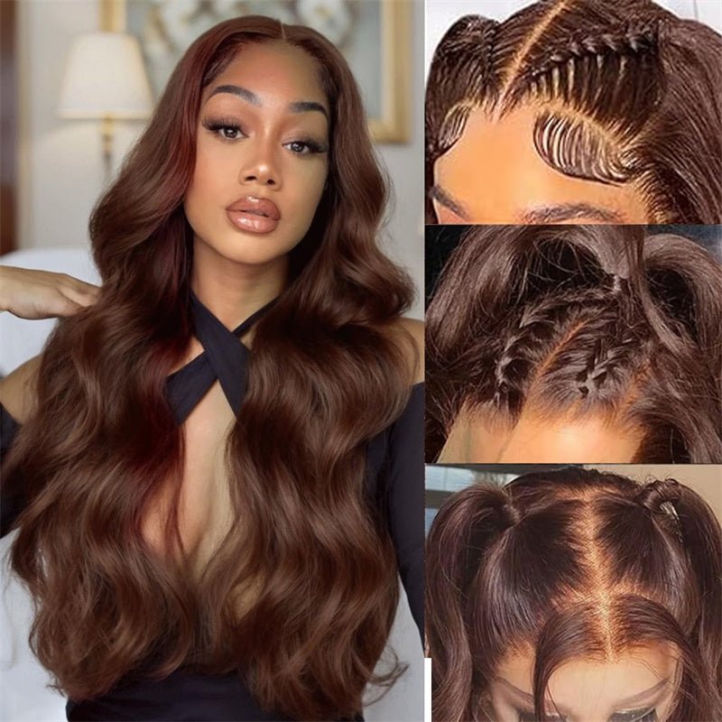 Chocolate Brown Colored Lace Front Wigs Human Hair with Baby Hair Body Wave 13x4 Wigs Pre Plucked - Perismoda Hair
